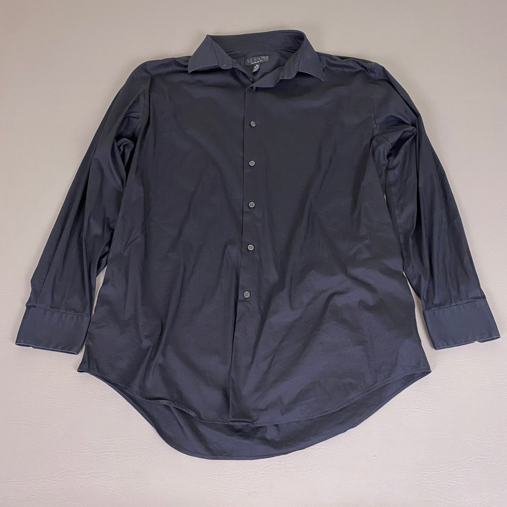 Alfani Dress Shirt Mens Medium 15.5 Regular Fit Black Long Sleeve Cotton Stretch